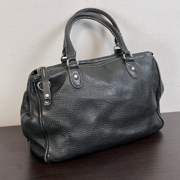 Roots Handbags - Vintage Roots Black Pebbled Leather Satchel Handbag Made in Canada White Stitch